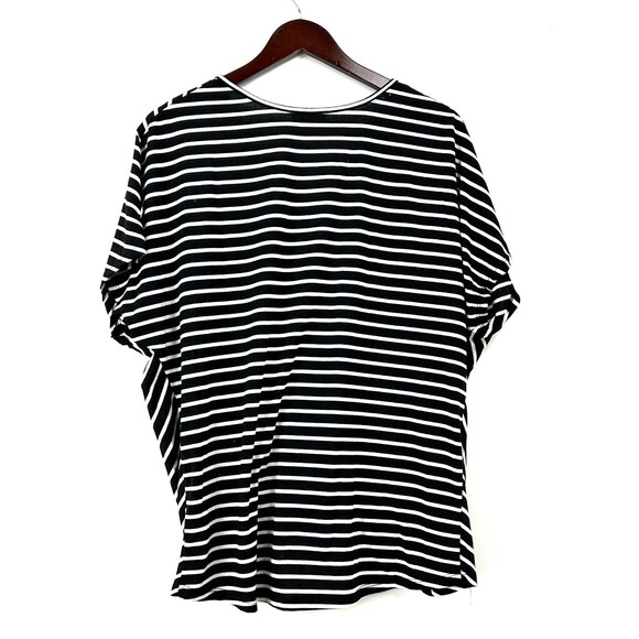 Umgee VNeck Cap Sleeve Blouse Women M Black White Stripe Twist Knot Front 1182H - Picture 4 of 11